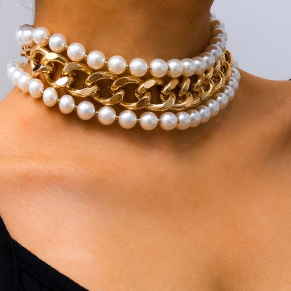 Cuban link and Pearl necklace